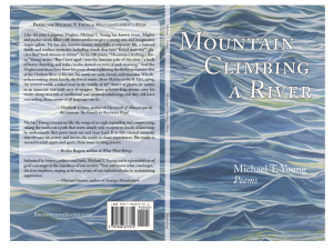 Photograph of a book cover with blue water as the background of white text on the front and black text on the back.